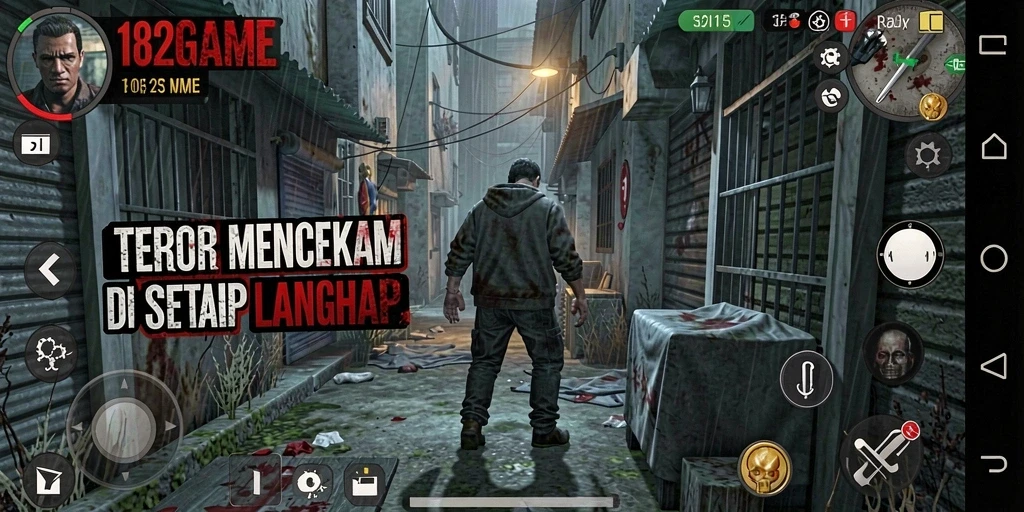 Screenshot utama menunjukkan gameplay memikat dari 182GAME dengan suasana horor.