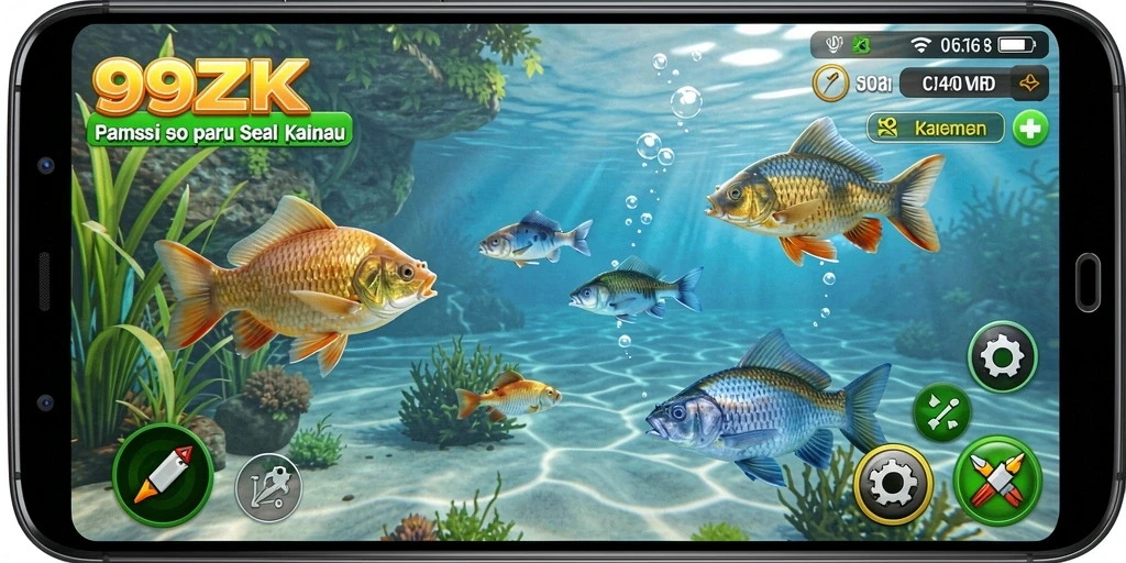 Tampilan gameplay 99ZK yang menakjubkan dengan suasana memancing yang realistis.