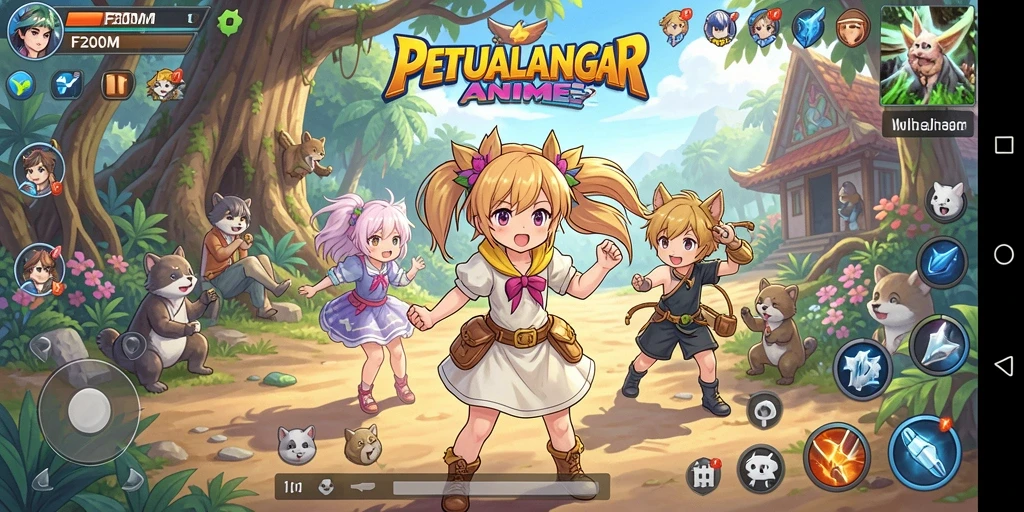 Screenshot F200M menampilkan aksi seru dari karakter anime utama.