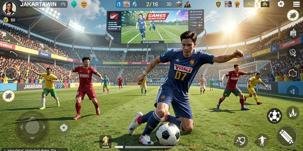 Screenshot JAKARTAWIN menampilkan aksi seru dalam pertandingan olahraga.