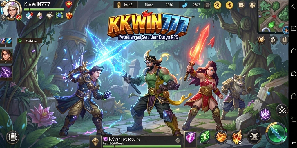 Screenshot gameplay KKWIN777 yang menampilkan pertempuran RPG yang intens.